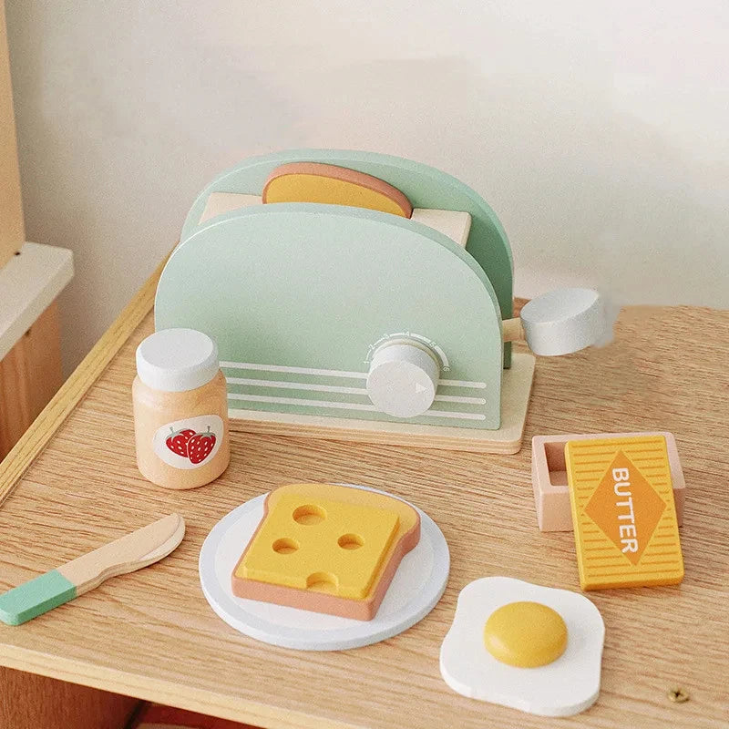 Wooden Kitchen Pretend Play Toy Kids Wooden Toys Coffee Maker Set Cake Ice Cream Tea Playset Toddler Learning Educational Toys