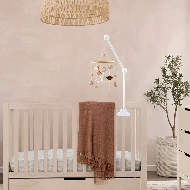 Baby Wooden Cloud Bed Bell Rattle Holder Bracket Mobile Hanging Rattle Toys Arm Bracket for 0-12 Months Newborn Crib Decoration