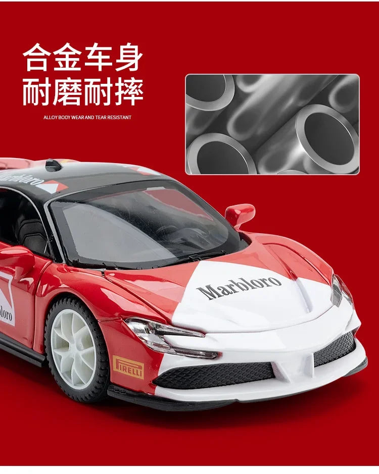 1:32 Ferrari SF90 sports car Diecast Metal Alloy Model Car Sound Light Pull Back Collection Toy Gifts