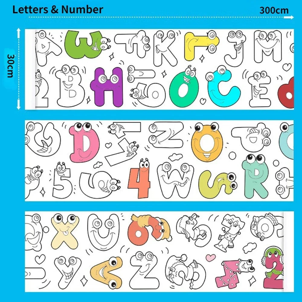 Children Drawing Roll Sticky Color Filling Paper DIY Painting Graffiti Scroll Coloring Paper Rolls for Kids Educational Toy Gift
