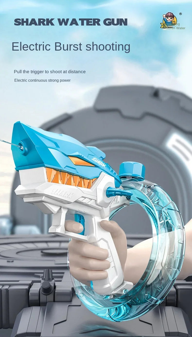 Summer Water Gaming Toy Fully Automatic Continuous Fire Watergun Shark Electric Water Gun Large Capacity Water Spray Gun