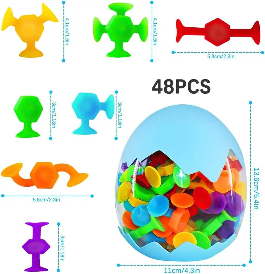 19/24/48Pcs Suction Bath Toys for Kids Soft Silicone Sucker Toys Toddlers Fidget Sensory Suction Cup Toy for Windows Travel