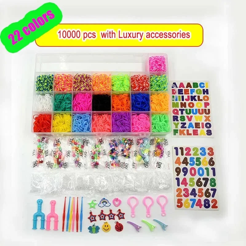 10000pcs Rubber Loom Bands Kits Beads Toys Set Hand Knitting Machine Handmade DIY Rainbow Weave Color Bracelet Girl Gift