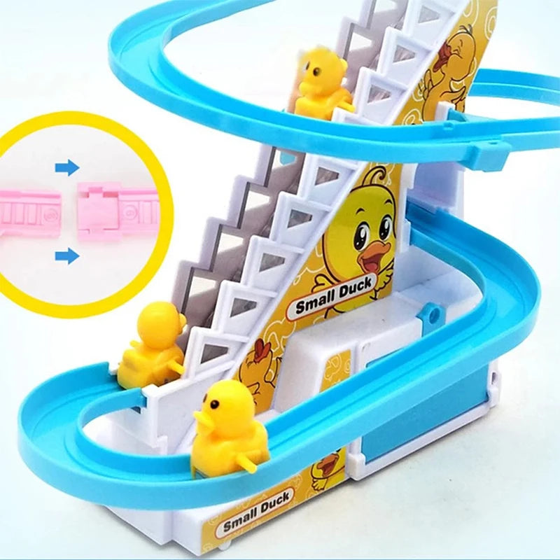 DIY Track Electric Duck Climbing Stairs Toy Music Roller Coaster Toy, CHILDREN'S Gift, Electric Duck Climbing Stairs Track Toy