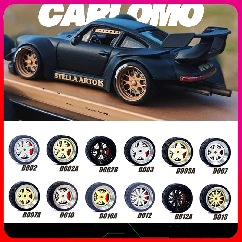 Metallic Color 1/64 Wheels With Rubber Tires 1 Set(4pcs)  Plastic Basic Modified Parts Vehicle Toy For Hotwheels Tomica Mini GT