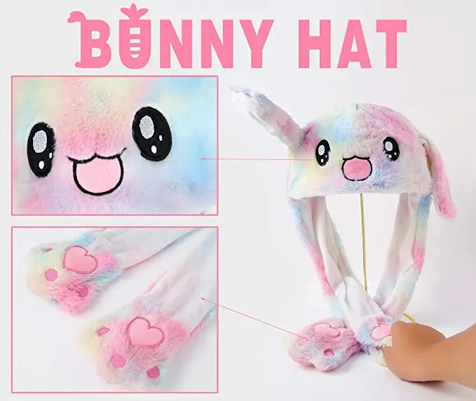 Ear Moving Bunny Hat Cute Costume Cosplay Party Funny Cartoon Game Hat Plush Jumping up Ear Move Hat Novelty Cap for Kids Adult