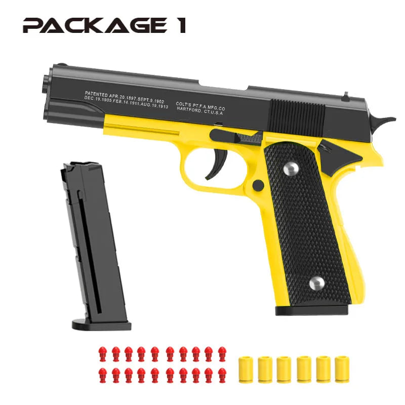 New.All Black M1911 Colt Toy Gunman Gun, Soft Bullet Shell, Catapult Blaster, Manual Air Gun Launcher, Boys Shooting Game 14+y
