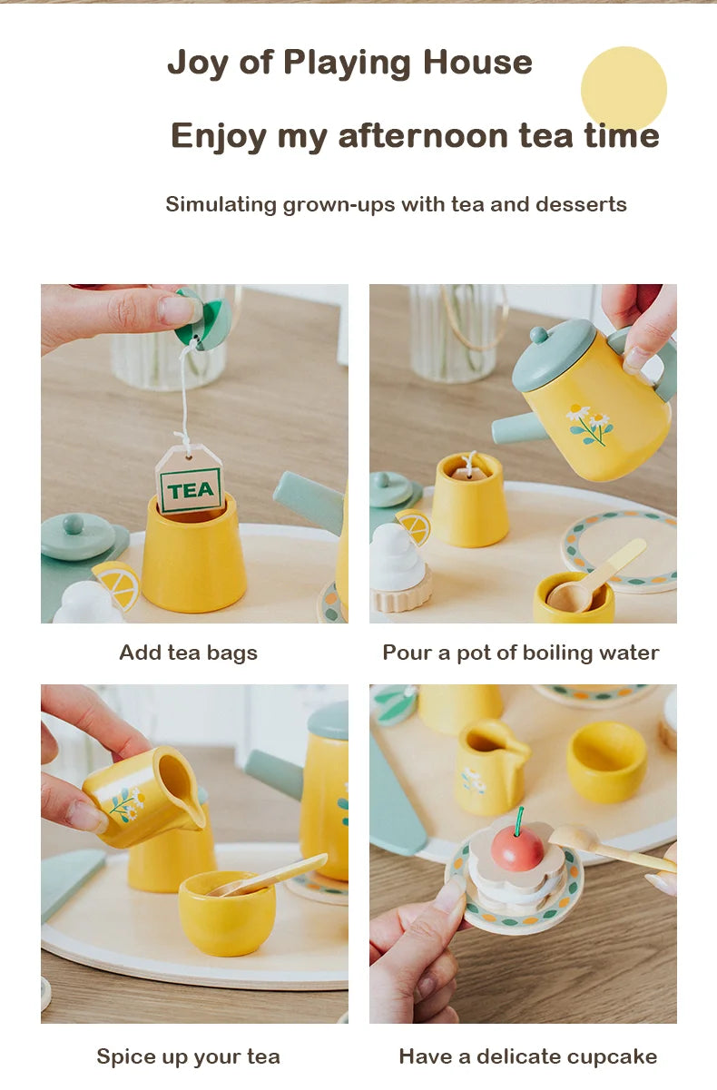 Children's Simulation Royal Afternoon Tea Toys, Early Learning Educational Toys, Wooden Simulation Dessert Cake, Role Playing