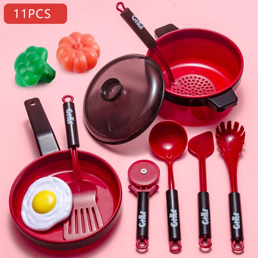 Kids Simulation Kitchen Toy Accessories Toddler Pretend Play Kitchen Toy with Cookware Steam Pot, Toy Cutlery, Cut Play Food