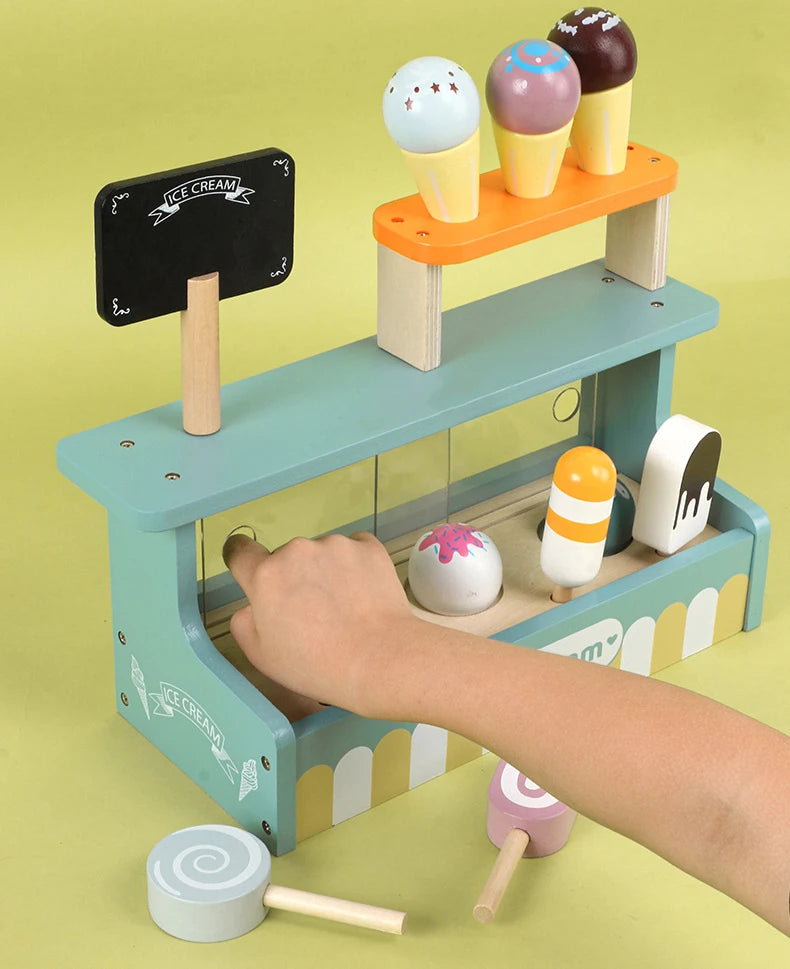 Wooden Kitchen Pretend Play Toy Kids Wooden Toys Coffee Maker Set Cake Ice Cream Tea Playset Toddler Learning Educational Toys