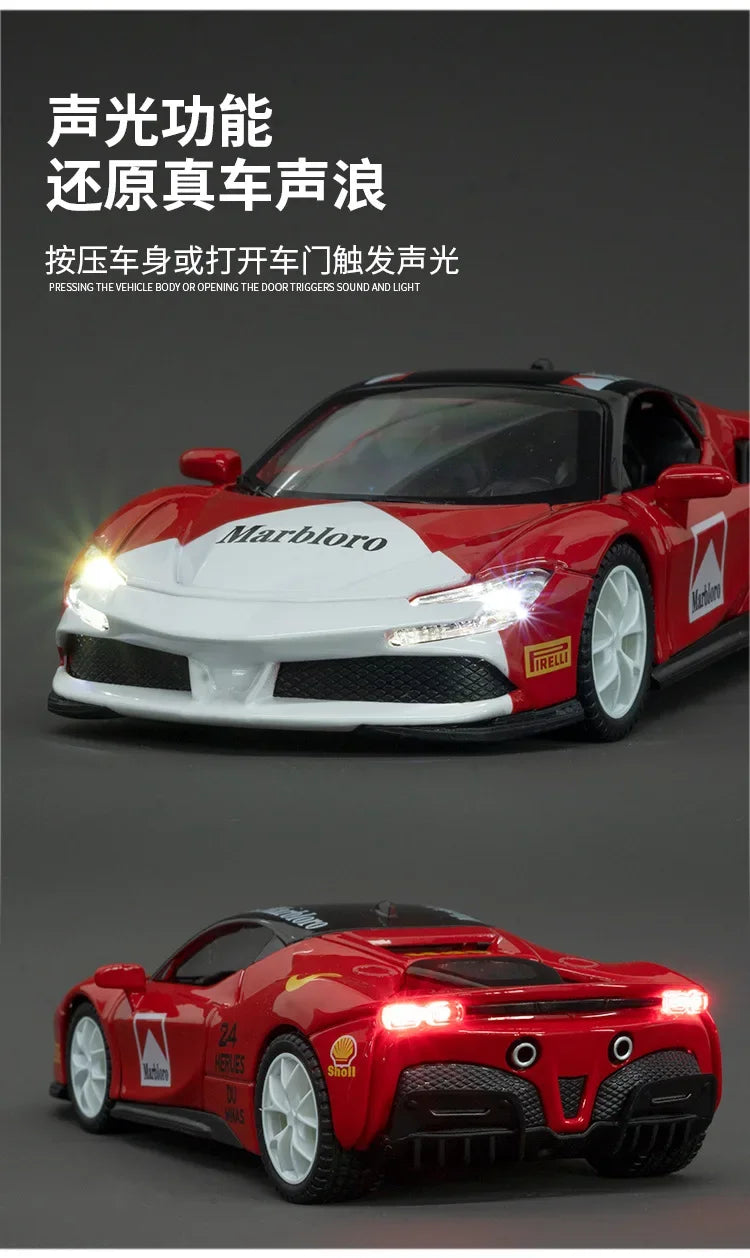 1:32 Ferrari SF90 sports car Diecast Metal Alloy Model Car Sound Light Pull Back Collection Toy Gifts