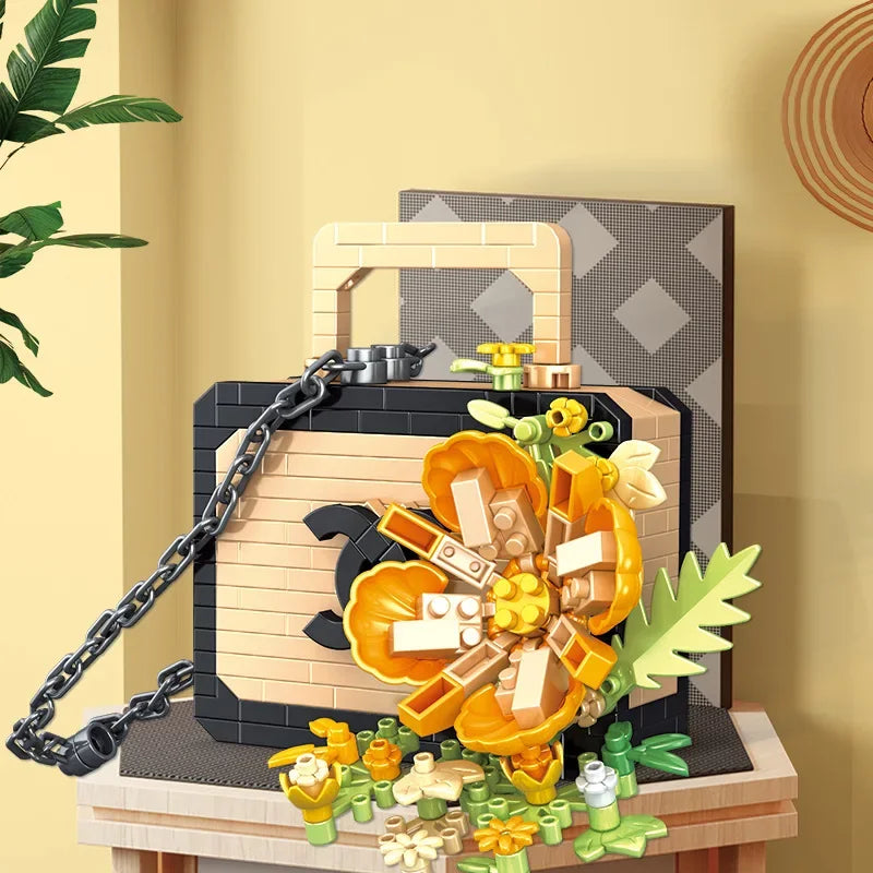 Bag flower basket Flower language girl pieced together assemble building blocks toy decoration model gift