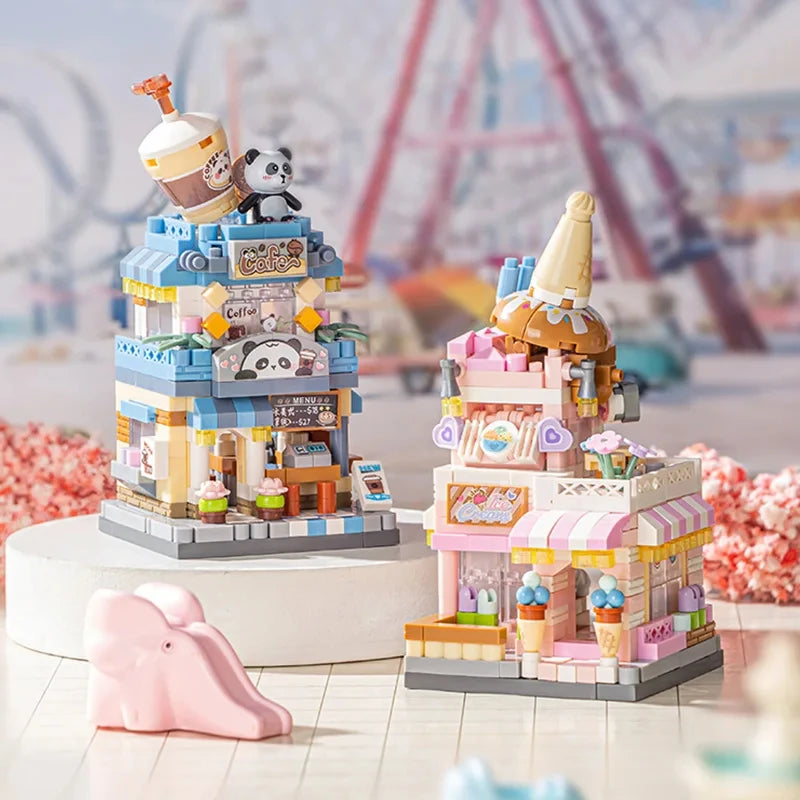 City Street View Building Block Set DIY Ice Cream Coffee Flower Shop Model Building Toy Ideal for Home Decor and Holiday Gifts