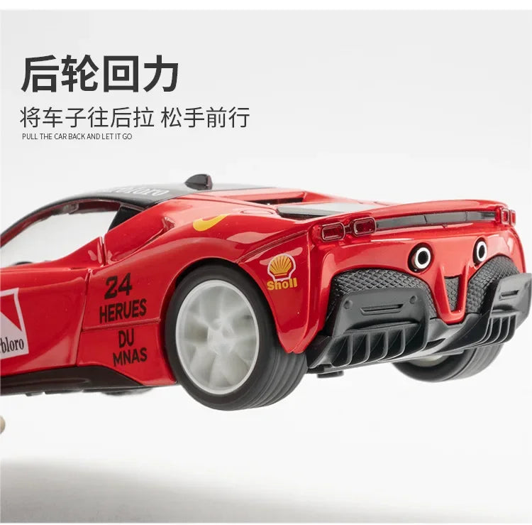 1:32 Ferrari SF90 sports car Diecast Metal Alloy Model Car Sound Light Pull Back Collection Toy Gifts