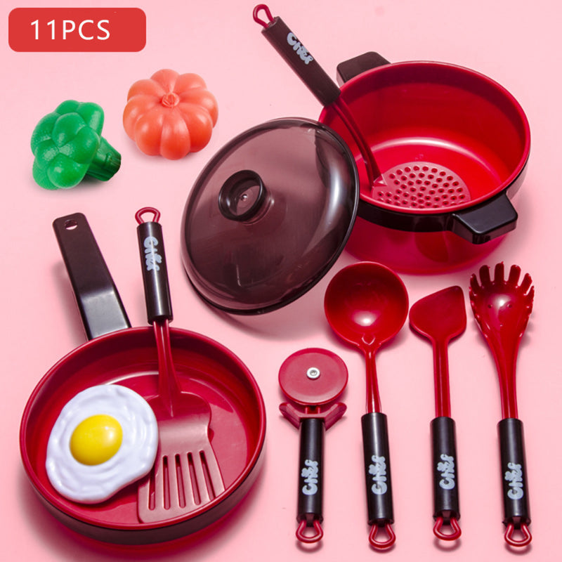 Kids Simulation Kitchen Toy Accessories Toddler Pretend Play Kitchen Toy with Cookware Steam Pot, Toy Cutlery, Cut Play Food