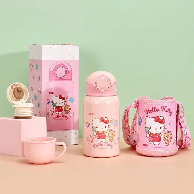 Sanrio Kuromi Thermal Cup Set 500ML My Melody Cartoon Children's Insulation Cup Stainless Steel Water Bottle with Straw Kid Gift