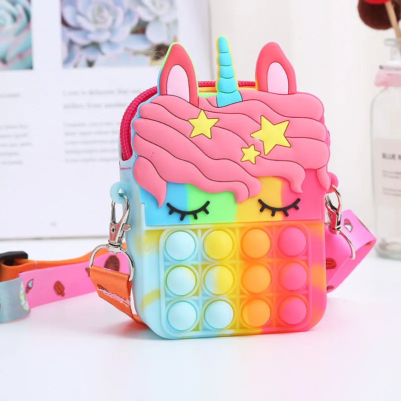 Rainbow Unicorn Bag Fidget Toys for Girls Decompression Stress Relief Funny Messenger Bag Coin Purse Children Gifts Juguetes