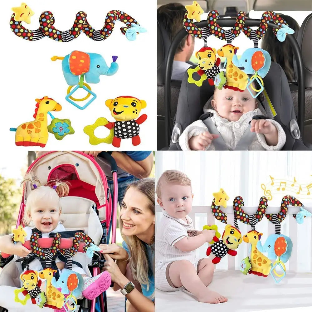 Baby Car Seat Stroller Spiral Hanging Toys Sensory 0-12 Months Newborn Toys Crib Bassinet Mobile Music Box BB Squeaker Rattles
