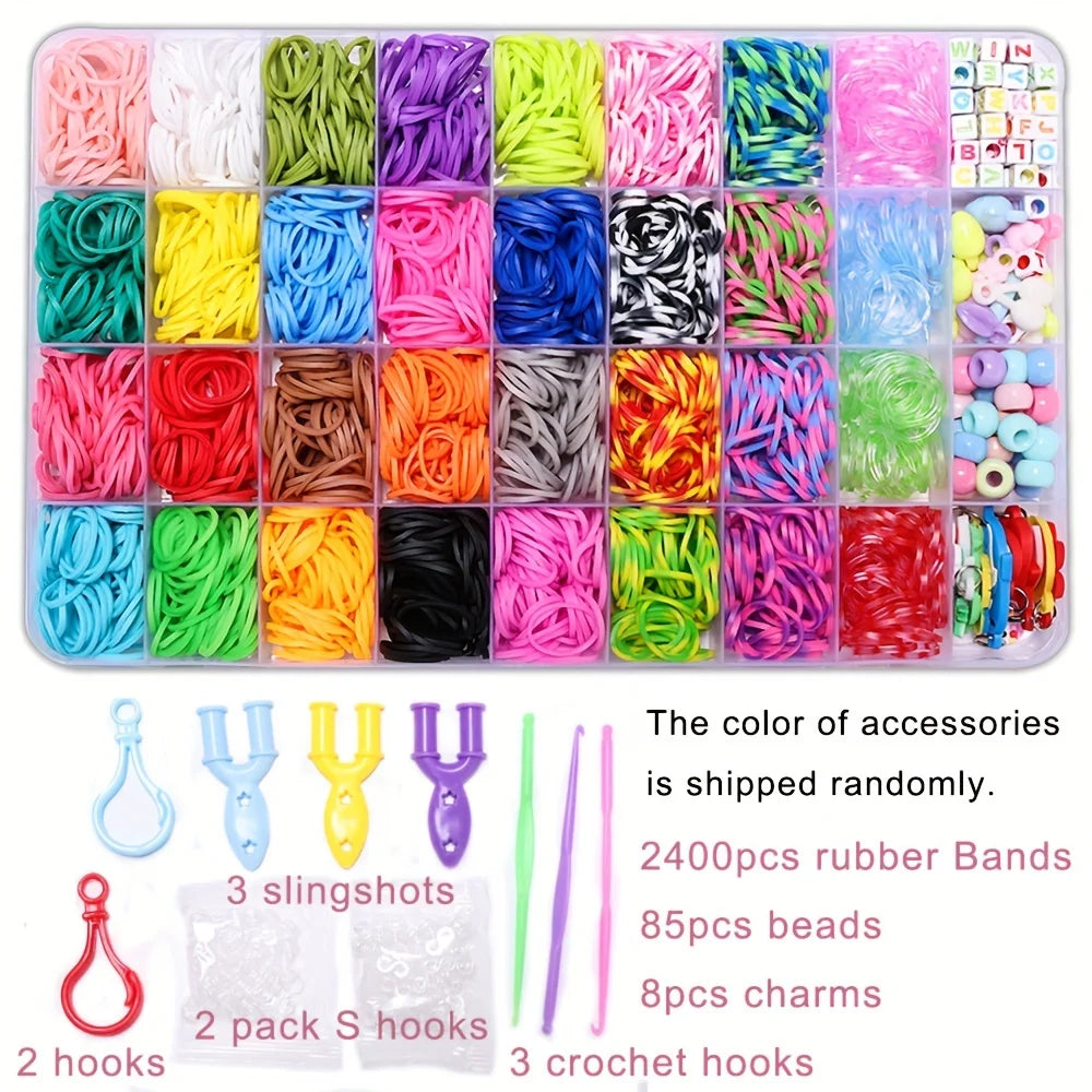 2400pcs Loom Bands Kit, Rubber Bands For Bracelet Making Kit DIY Art Craft Kit   &Boys Creativity Ideal Birthday Gifts