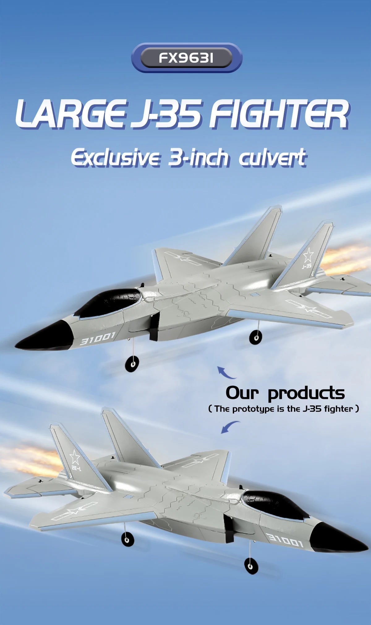 4 Channels FX9631 Big Size RC Plane J-35 Fighter Jet Fixed-Wing Airplane Remote Control Aircraft EPP Foam Glider Toys Kids Gifts