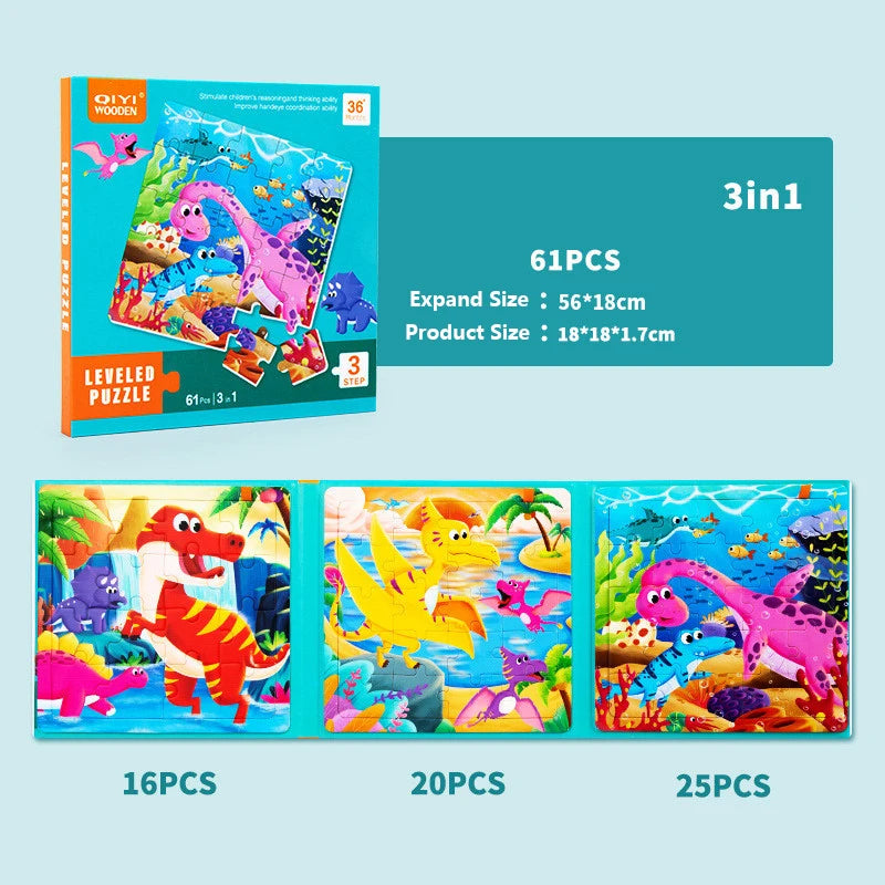 3 in 1 Cartoon Puzzle Book Baby Educational Toy Puzzle Folding Dinosaur Animal Travel Game Early Education Toy Gifts