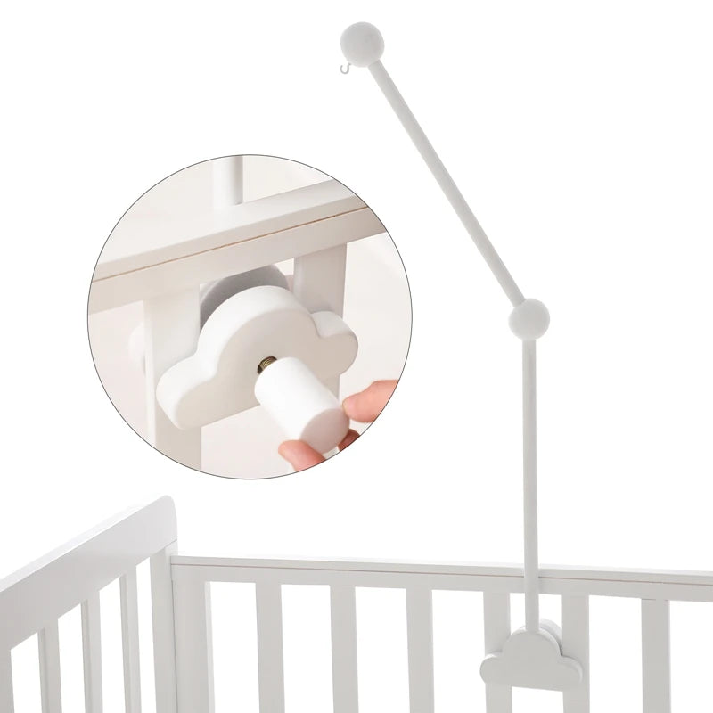 Baby Wooden Cloud Bed Bell Rattle Holder Bracket Mobile Hanging Rattle Toys Arm Bracket for 0-12 Months Newborn Crib Decoration