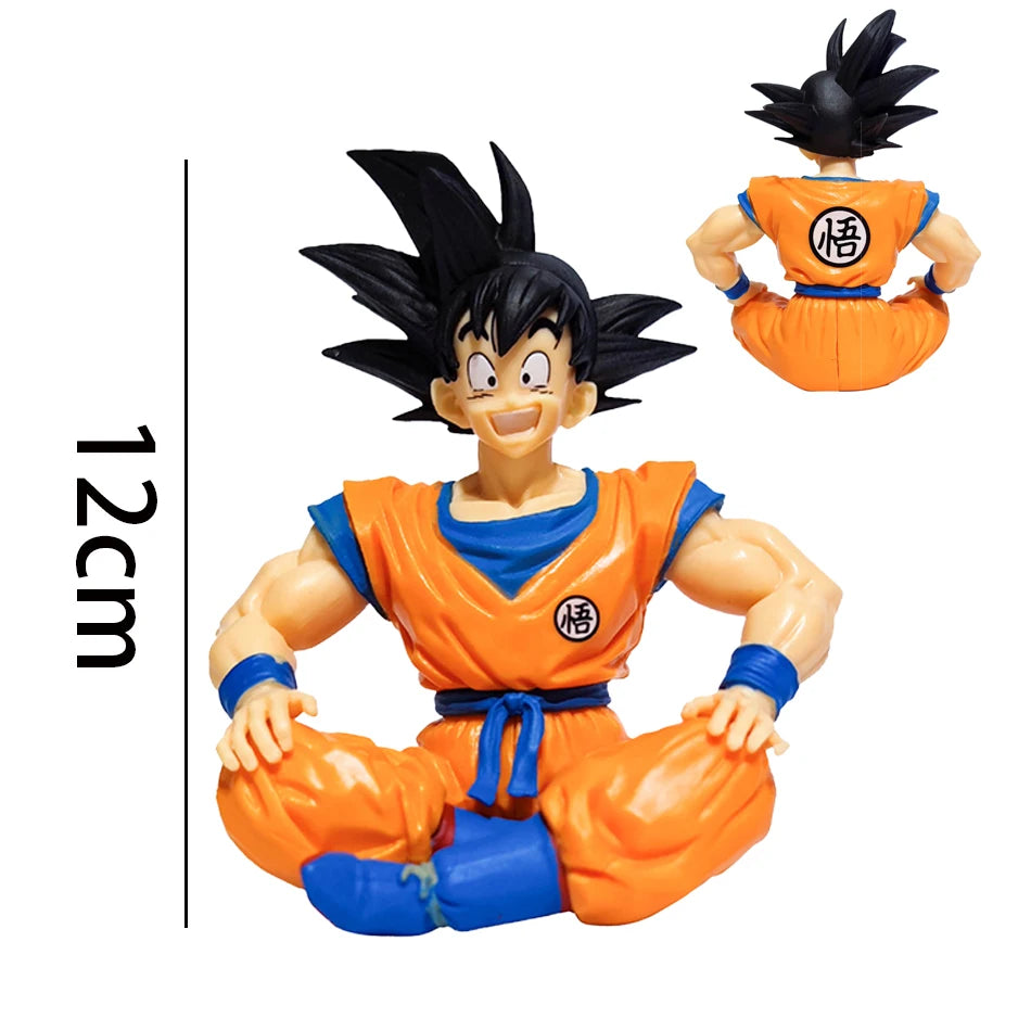 12CM Bandai Dragon Ball Z Anime Figure Sitting Position Son Goku Super Saiyan Action Figure Collection Model Doll Child Toy Gift