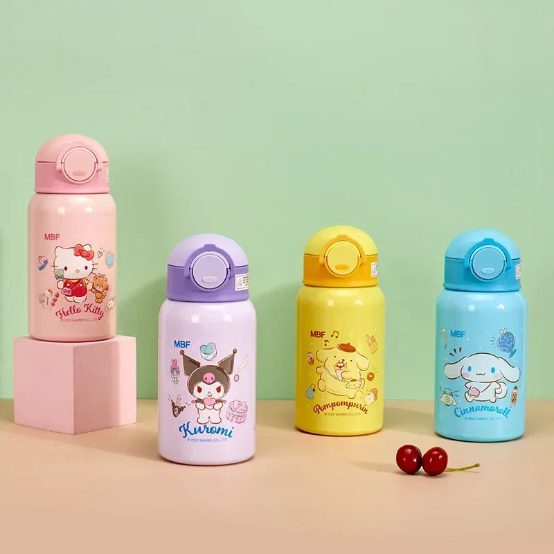 Sanrio Kuromi Thermal Cup Set 500ML My Melody Cartoon Children's Insulation Cup Stainless Steel Water Bottle with Straw Kid Gift