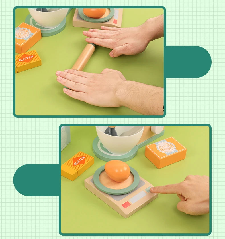 Wooden Kitchen Pretend Play Toy Kids Wooden Toys Coffee Maker Set Cake Ice Cream Tea Playset Toddler Learning Educational Toys