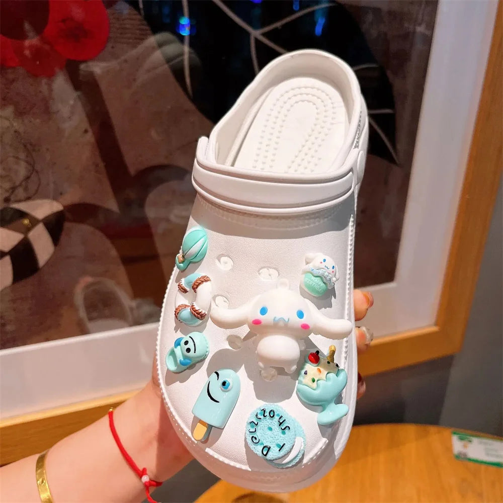 Kawaii Sanrio LED Charm Shoe Buckles Set Cute Hello Kitty Kuromi Cinnamoroll Melody Assembling DIY Shoe Decorations Girls Gifts