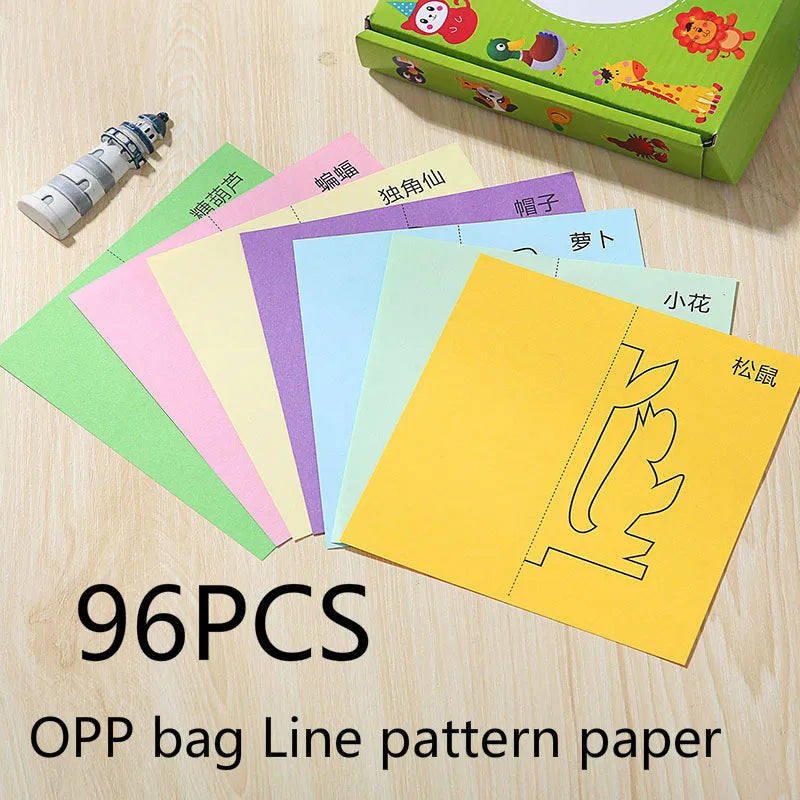 96Pcs/48Pcs Kids Cartoon Color Paper Folding and Cutting Toys Child Kingergarden Art Craft DIY Educational Toy kids craft