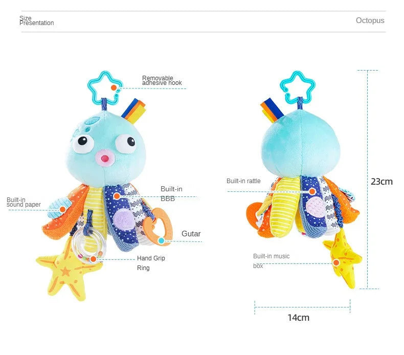 Baby Hanging Rattle Toys Plush Soft Animal Stuffed Handbells Educational Infant Development Handle Toys for Stroller Crib