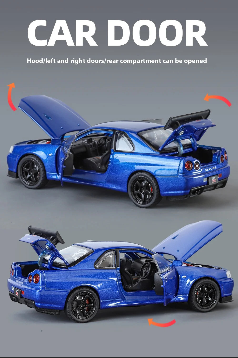 1:32 Nissan GTR R34 Skyline Supercar Alloy Metal Diecast Car Model Sound & Light Holiday Boyfriend Gift Collect Hobby Ornaments