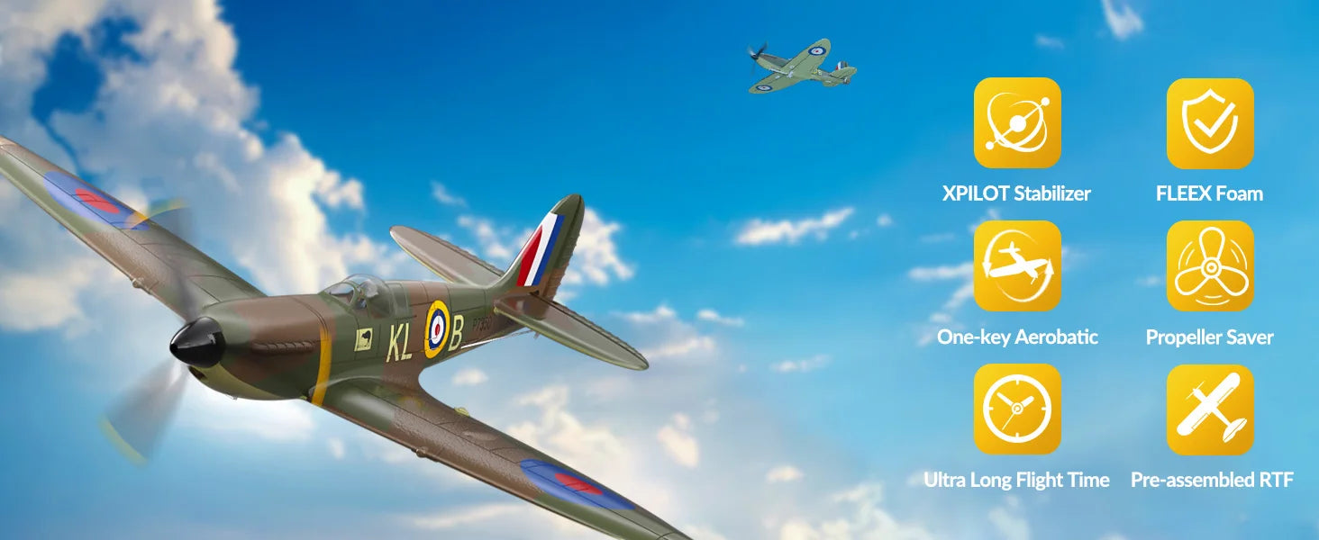 Spitfire RC Plane 2.4G 4CH  EPP 400mm Fixed Wingspan Remote Control Fighter One-key Aerobatic RTF 761-12 RC Aircraft