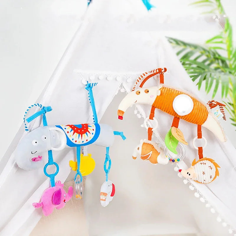 Baby Hanging Rattle Toys Plush Soft Animal Stuffed Handbells Educational Infant Development Handle Toys for Stroller Crib