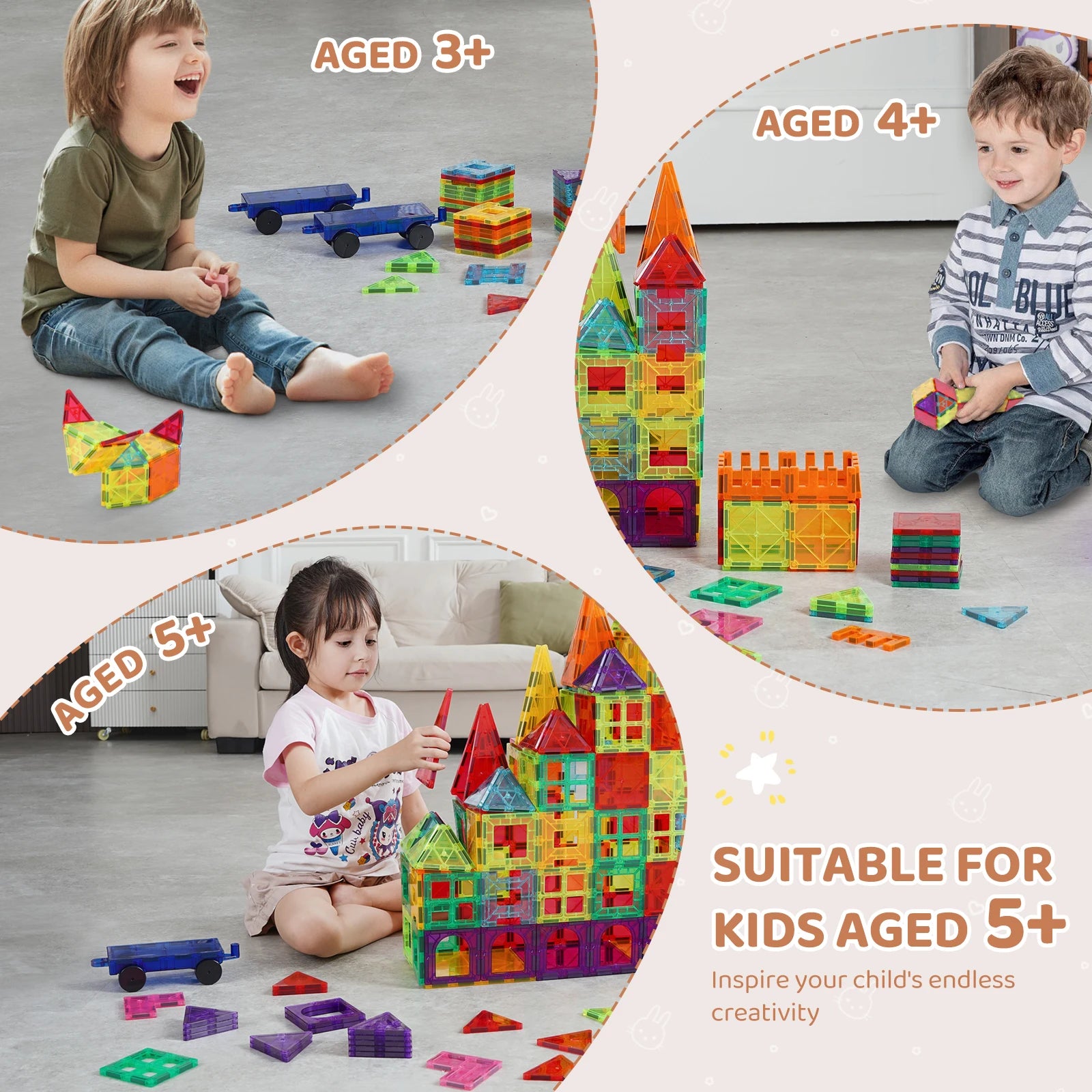 VEVOR 180PCS Magnetic Building Blocks Construction Set Children Magnet Tiles Montessori Educational Toys for Kids Birthday Gifts