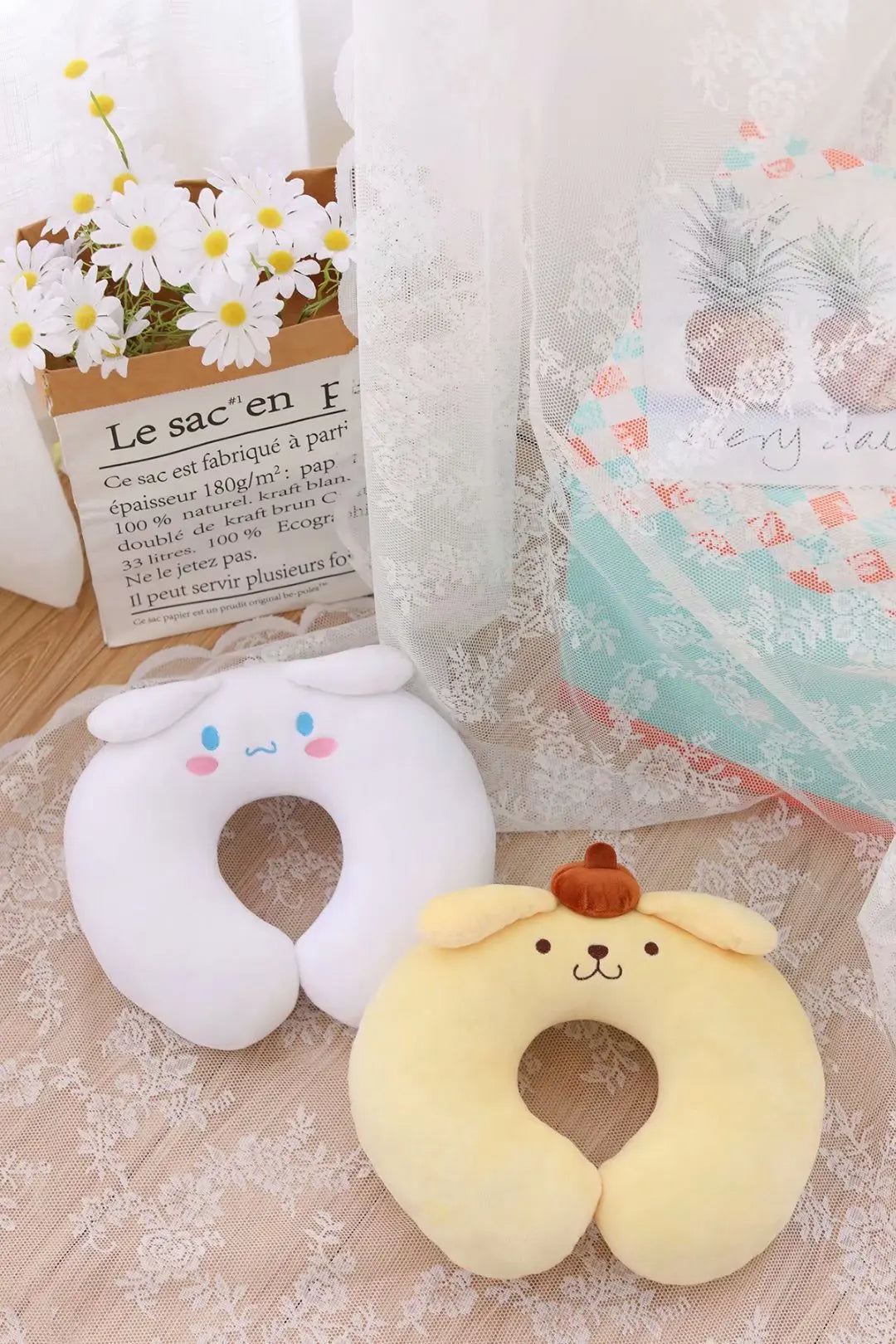 Kawaii Sanrio Neck Pillow Cartoon Hello Kitty My Melody Kuromi Cinnamoroll U-shaped Pillow Anime Car Travel Headrest Gift