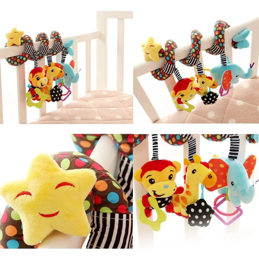 Baby Car Seat Stroller Spiral Hanging Toys Sensory 0-12 Months Newborn Toys Crib Bassinet Mobile Music Box BB Squeaker Rattles