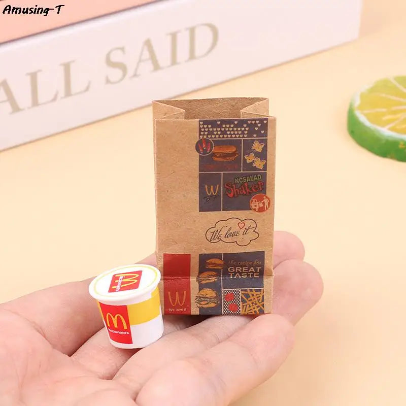 1Set Dollhouse Miniature Food Fastfood Mini KFC Family Bucket McDonald Bucket Modle Toys Pretend Play Doll House Decor