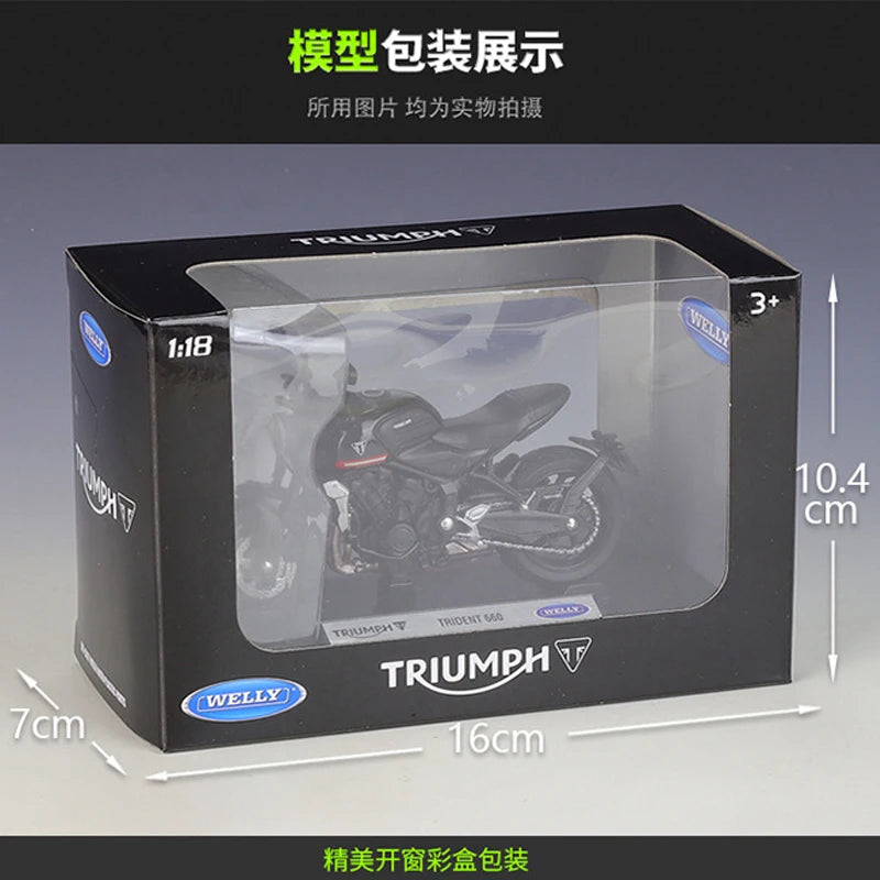 Welly 1:18 Triumph Trident 660 Alloy Diecast Retro Motorcycle Model Workable Shork-Absorber Toy For Children Gifts Toy