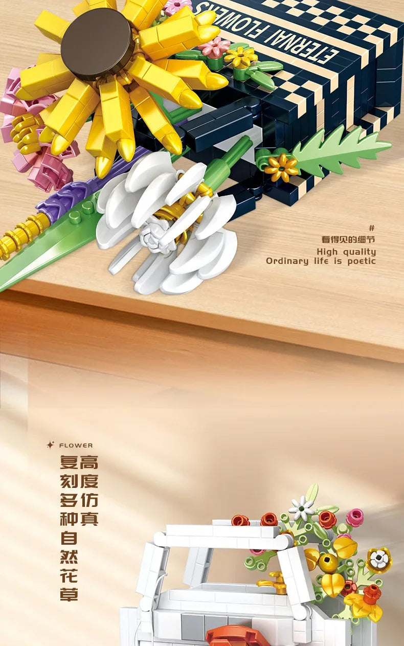 Bag flower basket Flower language girl pieced together assemble building blocks toy decoration model gift