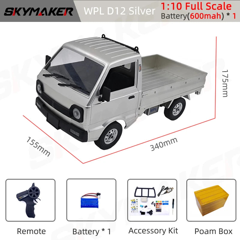 WPL D12 1:10 RC Car Simulation Drift Climbing Truck LED Light On-road RC Cars Trucks For Kids Gifts Toys