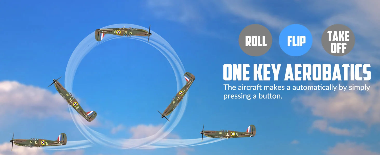 Spitfire RC Plane 2.4G 4CH  EPP 400mm Fixed Wingspan Remote Control Fighter One-key Aerobatic RTF 761-12 RC Aircraft