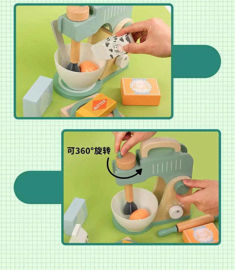 Wooden Kitchen Pretend Play Toy Kids Wooden Toys Coffee Maker Set Cake Ice Cream Tea Playset Toddler Learning Educational Toys