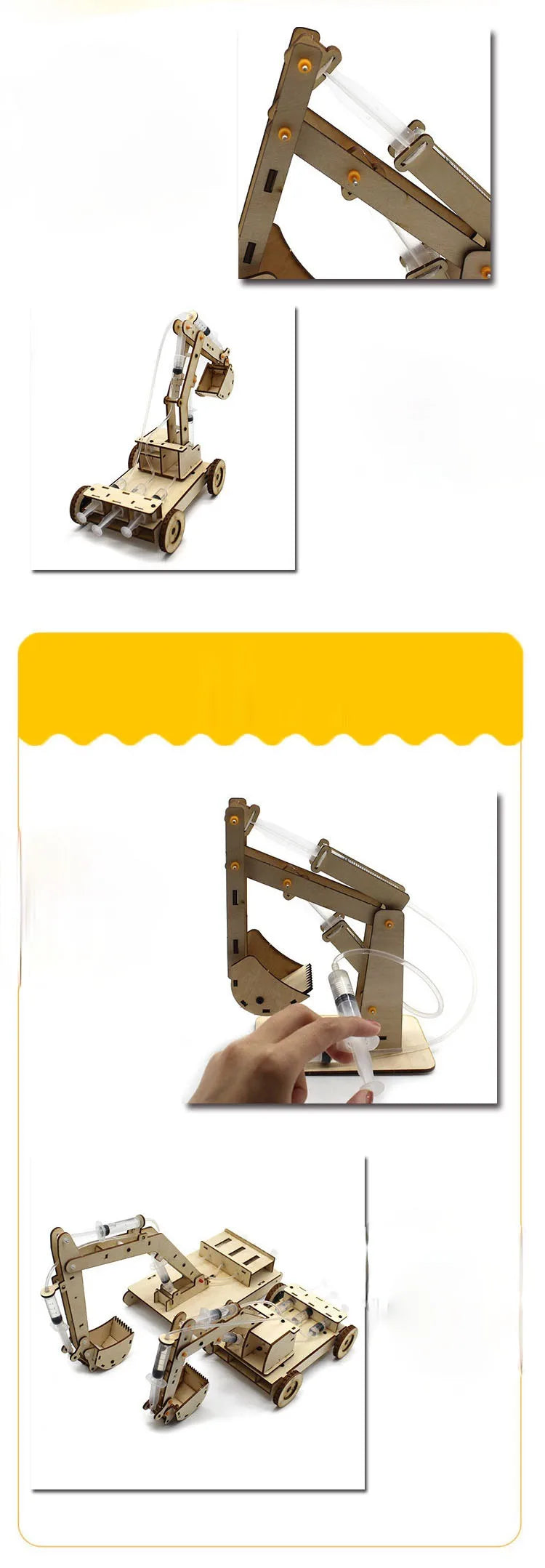 Kids DIY Science Toys Educational Scientific Experiment Kit Wood Tank / Music box / Balance/ Mechanical forceps/Excavator/Clock