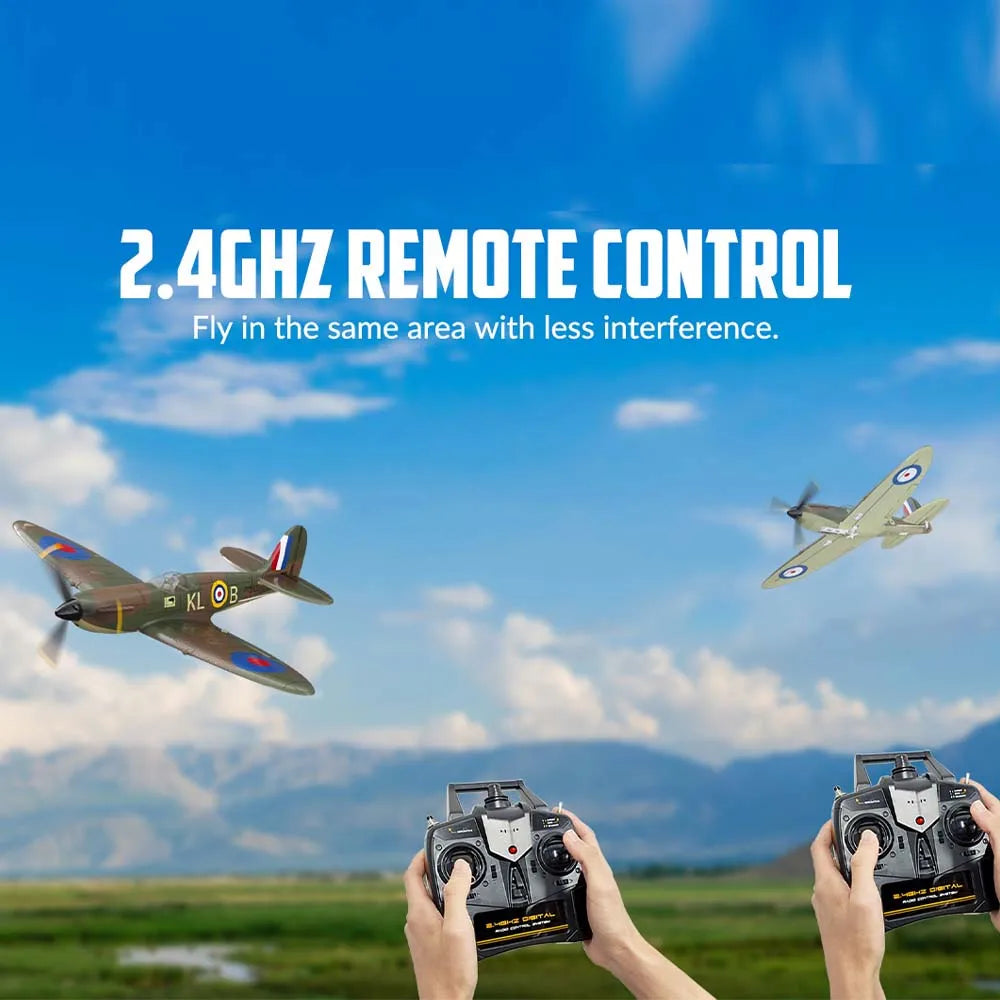 Spitfire RC Plane 2.4G 4CH  EPP 400mm Fixed Wingspan Remote Control Fighter One-key Aerobatic RTF 761-12 RC Aircraft