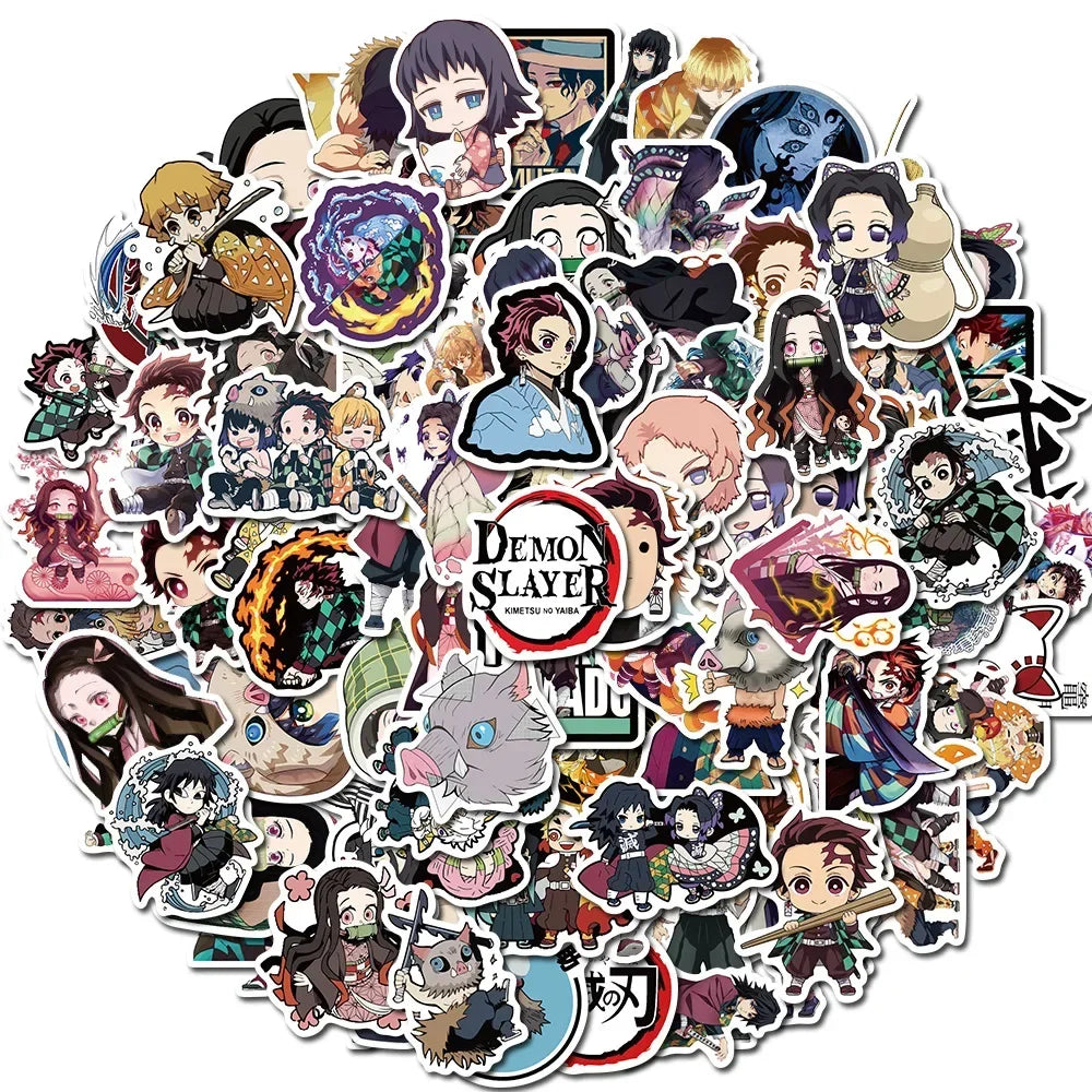 100Pcs Demon Slayer Japanese Anime Stickers Graffiti Skateboard Refrigerator Decorated Notebook Luggage Waterproof Sticker