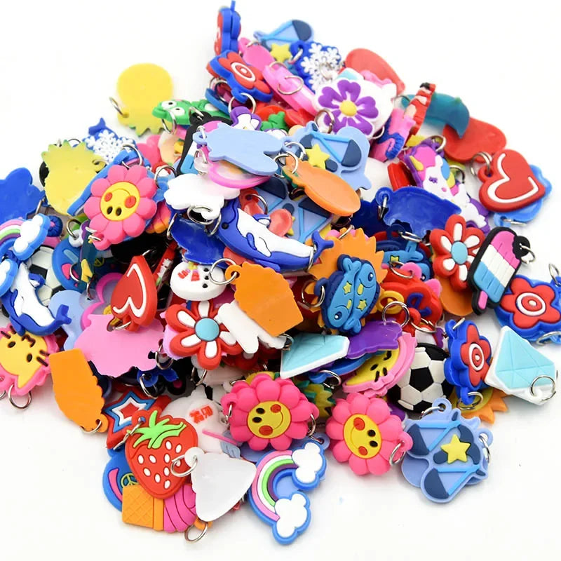 Soft Glue DIY Cartoon Colorful Animal Flower Bead Pendants Colorful Rubber Loom Band Bracelet Jewelry Making Beads Toy Beads Set