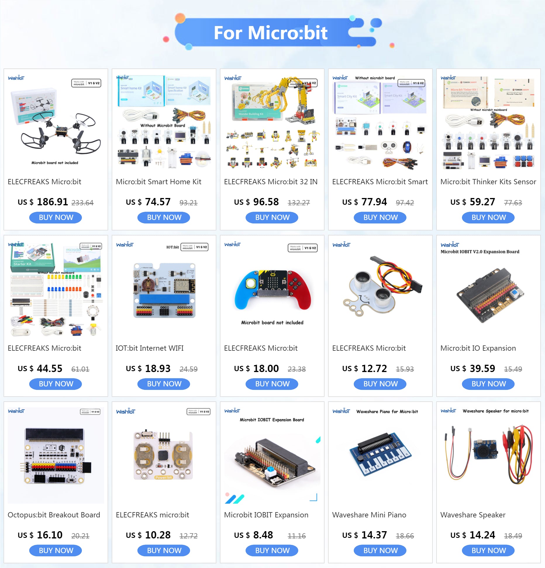 ELECFREAKS Micro:bit 32 IN 1 Wonder Building Kit Wukong Expansion Board for Puzzle Building Blocks Microbit Kids Fun Coding STEM