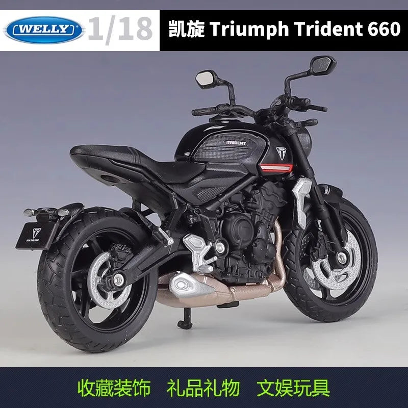 Welly 1:18 Triumph Trident 660 Alloy Diecast Retro Motorcycle Model Workable Shork-Absorber Toy For Children Gifts Toy